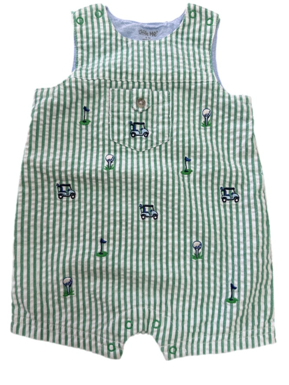 Little Me 3pc Baby Boy Outfit 6M Golf Set Seersucker Shorts Polo Romper - Picture 8 of 11